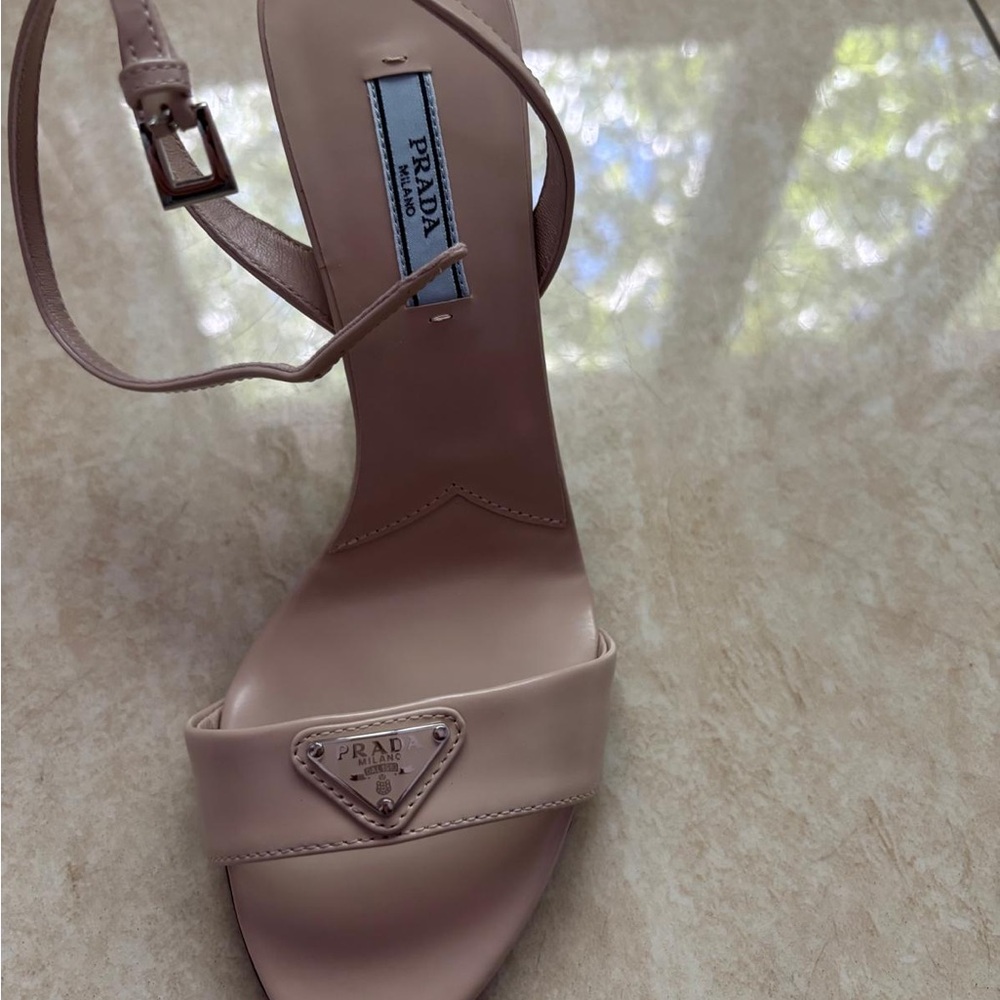 Prada Cream Heels with Signature Strap